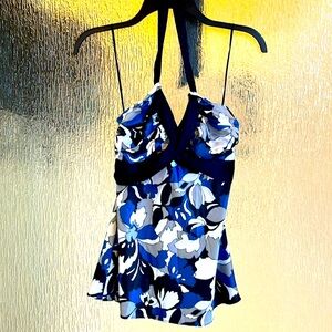 The Limited small black, blue, and white flowered halter top